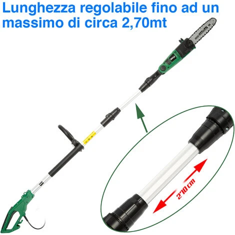 Potatore Elettrico Telescopico Motosega 750W Estensibile Sega A Catena Lama 25cm 2 Potatore Elettrico Telescopico Motosega 750W Estensibile Sega A Catena Lama 25cm - immagine 2