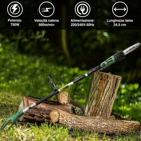Potatore Elettrico Telescopico Motosega 750W Estensibile Sega A Catena Lama 25cm 3 Potatore Elettrico Telescopico Motosega 750W Estensibile Sega A Catena Lama 25cm - immagine 3