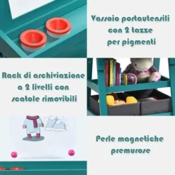 Cavalletto Per Bambini Cavalletto Per Disegno, Lavagna Bambini In Legno (Blu) -Husqvarni Negozio 20949001 4