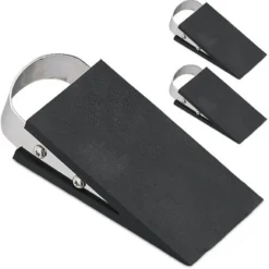Relaxdays Cuneo Fermaporta In Set Da 3, Blocca Porte Pavimento, In Gomma E Acciaio Inox, 3 X 5 X 11,5 Cm, Nero Argento
