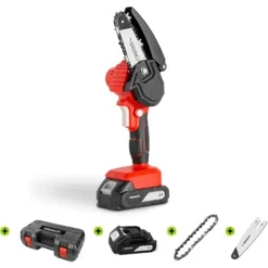 Mini Motosega Portatile, Batteria Al Litio 21V (x2), Lama Da 101,6mm (4), Include 1 Sega E 1 Catena Extra, Caricatore E Custodia Per Il Trasporto - Greencut GSM210L-4