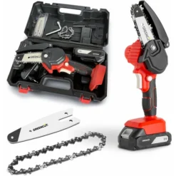 Mini Motosega Portatile, Batteria Al Litio 21V (x2), Lama Da 101,6mm (4), Include 1 Sega E 1 Catena Extra, Caricatore E Custodia Per Il Trasporto - Greencut GSM210L-4 -Husqvarni Negozio 39021021 4