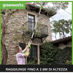 Greenworks Batteria Tall Probe G24PS20K2 Li-Ion 24V, 20 Cm Lunghezza Spada, 6.7m/s Velocità Della Catena, 280 Cm Barra In Alluminio, 3 Pezzi, Inclusa Batteria 2Ah E Caricabatterie -Husqvarni Negozio 41569303 3