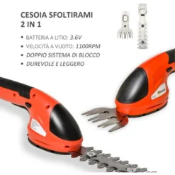 Outsunny Cesoia Sfoltirami 2 In 1 Con Batteria 3.6V Ricaricabile, Tagliaerba E Decespugliatore Senza Fili Da Giardino Con 2 Lame - Rosso -Husqvarni Negozio 48382001 4