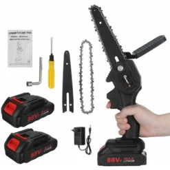 88VF 6'' Motosega A Catena Elettrica Con 2 Batterie E 1 Catena Sega Da Giardino A Batteria, Taglierina Da Carpenteria CE NERO