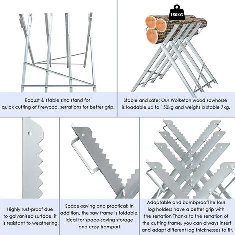 Randaco Cavalletto In Acciaio Zincato - Con Denti Da 150kg - Pieghevole 4 Cavalletti 3 Randaco Cavalletto In Acciaio Zincato - Con Denti Da 150kg - Pieghevole 4 Cavalletti - immagine 3
