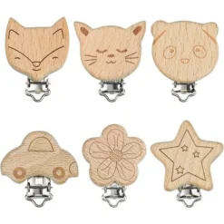 Kit Di Clip Per Ciuccio In Legno Da 6 Pezzi, Supporto Per Clip Per Ciuccio Carino, Clip Per Ciuccio Fai Da Te