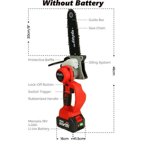 Motosega A Batteria Motosega Con Motore Elettrico Da 8'' Sega A Una Mano 18000 Giri/min (senza Batteria) 3 Motosega A Batteria Motosega Con Motore Elettrico Da 8'' Sega A Una Mano 18000 Giri/min (senza Batteria) - immagine 3