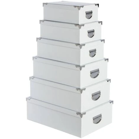 6 Scatole Angolari In Metallo Bianco - Set Di 6 Scatole Angoli In Metallo Bianco, Cartone, Dimensioni 1) L. 28 X L. 19,5 X H. 10,8 Cm 2) L. 32 X L. 21,5 X H. 11,8 Cm 3) L. 36 X L. 24,5 X H. 12,5 Cm 4) 1 6 Scatole Angolari In Metallo Bianco - Set Di 6 Scatole Angoli In Metallo Bianco, Cartone, Dimensioni 1) L. 28 X L. 19,5 X H. 10,8 Cm 2) L. 32 X L. 21,5 X H. 11,8 Cm 3) L. 36 X L. 24,5 X H. 12,5 Cm 4)