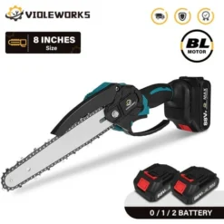 VIOLEWORKS 8''18V 10000 RPM Motosega A Batteria Senza Spazzole Potatore Motosega Batteria Motosega Tronco Sega 1 Batteria